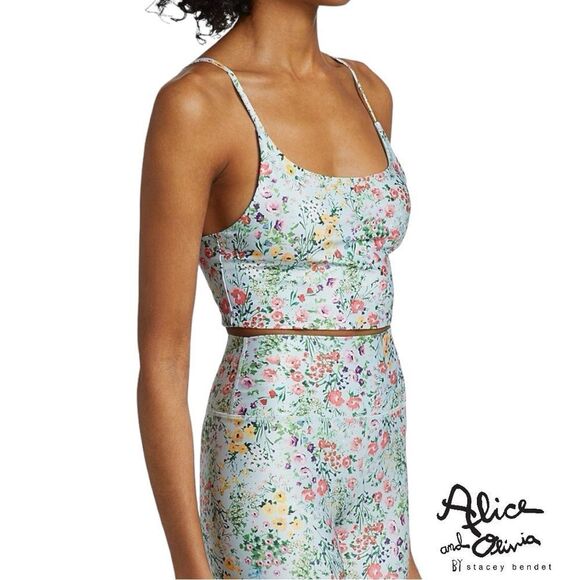 Alice + Olivia **NWT** Penny Scoop Neck Crop Top in Coastal Gardens Powder Blue - Picture 3 of 10